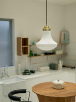 Solara Pendant Lamp Opal Glass Ribbed Bell Brass Vintage - Letslighting