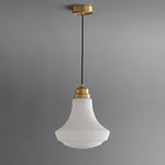 Solara Pendant Lamp Opal Glass Ribbed Bell Brass Vintage - Letslighting