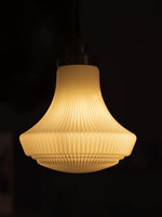 Solara Pendant Lamp Opal Glass Ribbed Bell Brass Vintage - Letslighting
