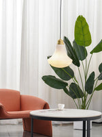 Solara Pendant Lamp Opal Glass Ribbed Bell Brass Vintage - Letslighting