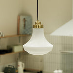 Solara Pendant Lamp Opal Glass Ribbed Bell Brass Vintage - Letslighting