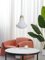 Solara Pendant Lamp Opal Glass Ribbed Bell Brass Vintage - Letslighting
