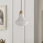 Solara Pendant Lamp Opal Glass Ribbed Bell Brass Vintage - Letslighting