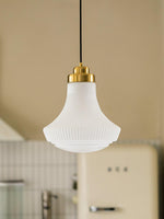 Solara Pendant Lamp Opal Glass Ribbed Bell Brass Vintage - Letslighting