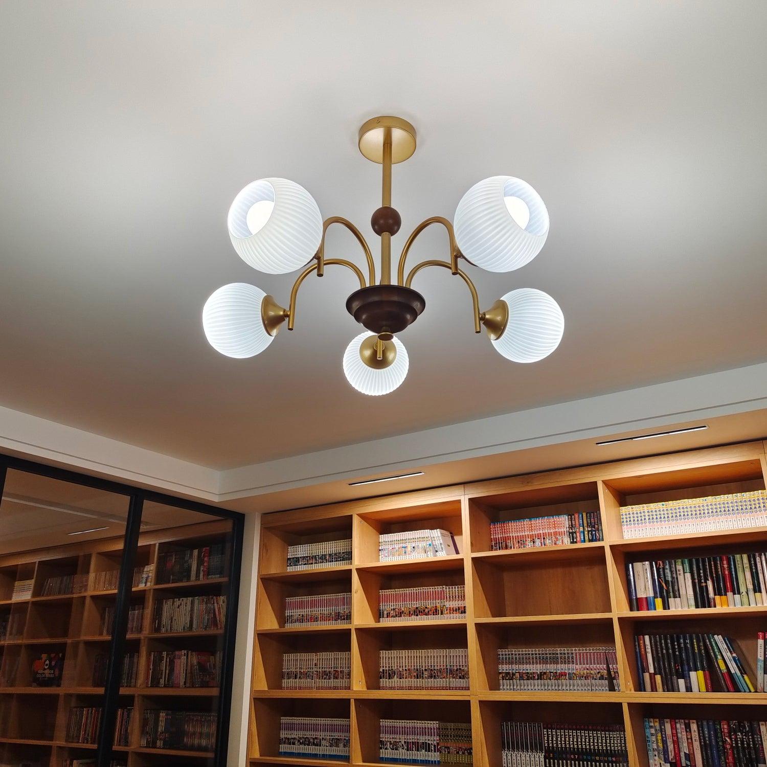 Sculptural Glass Ribbed Chandelier - Lamp Outdoor