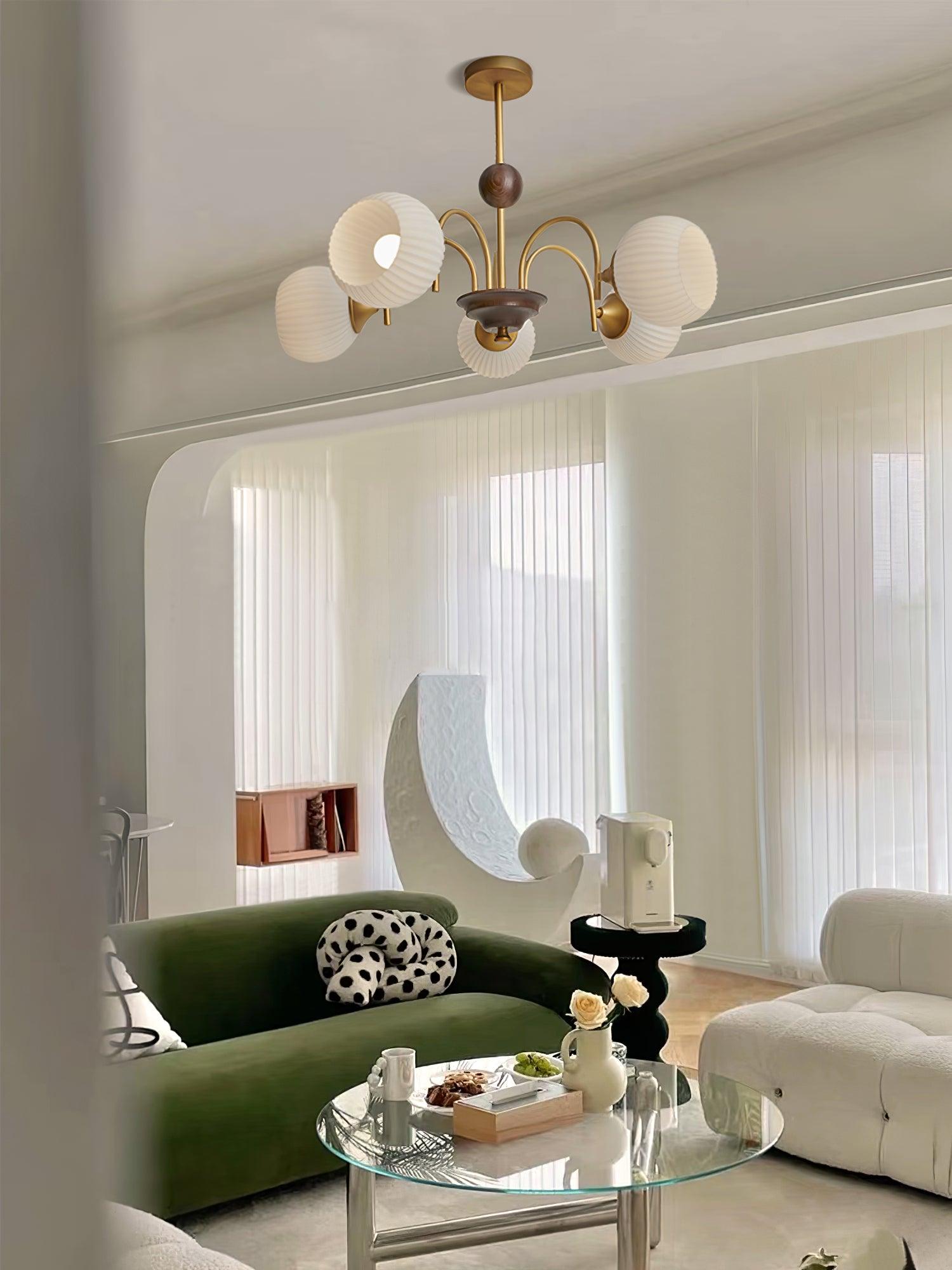 Sculptural Glass Ribbed Chandelier - Lamp Outdoor