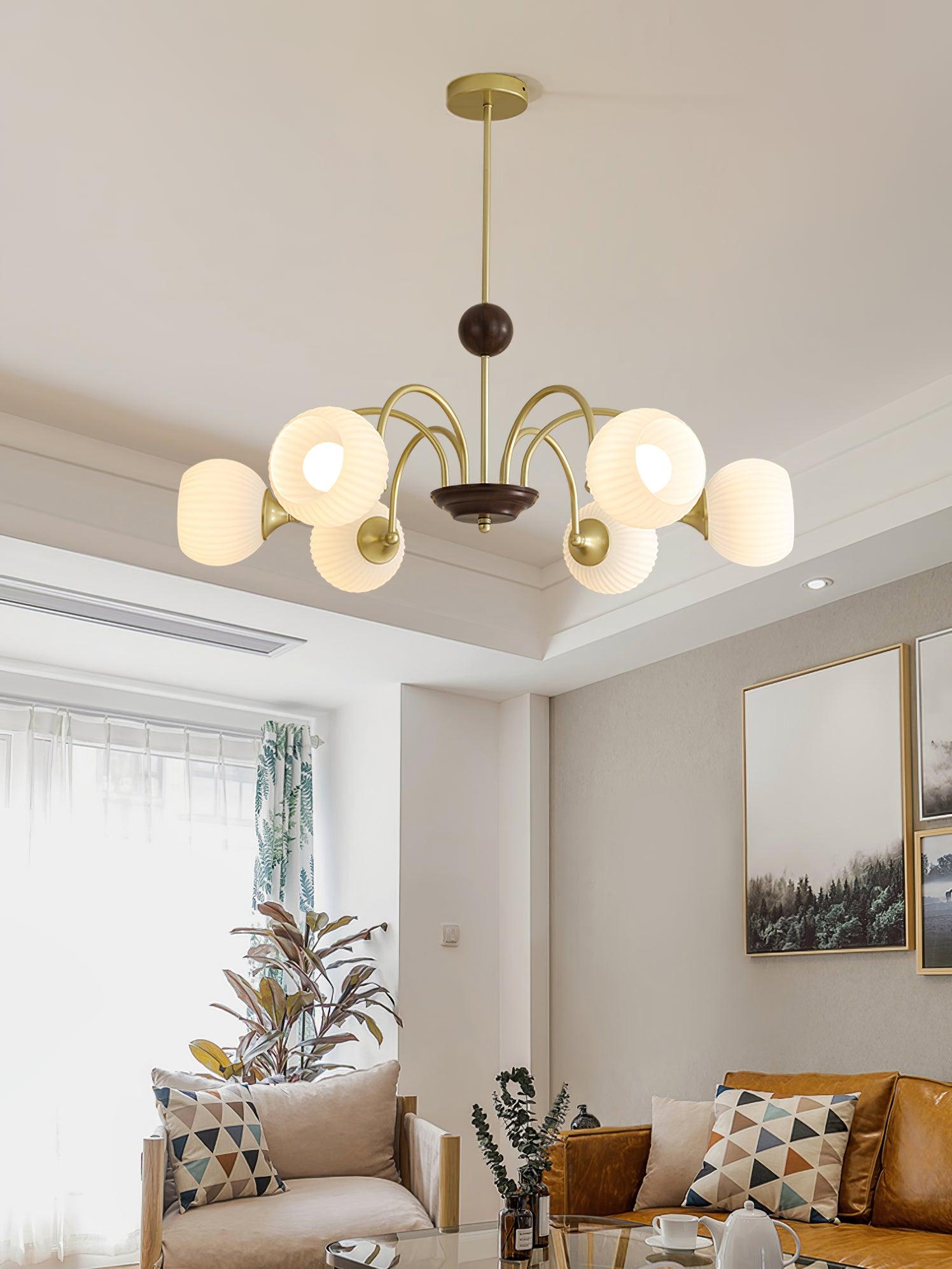 Sculptural Glass Ribbed Chandelier - Lamp Outdoor