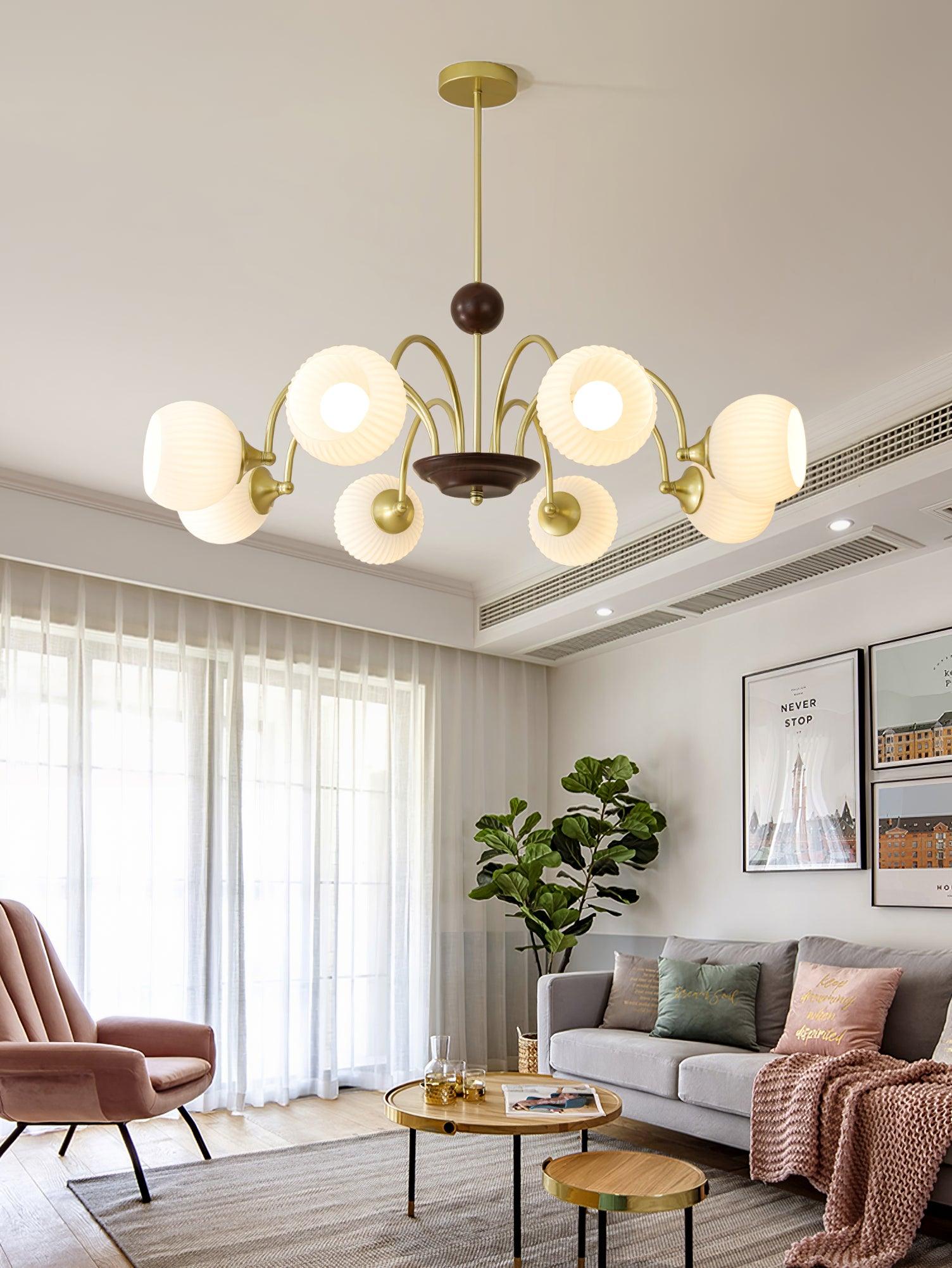 Sculptural Glass Ribbed Chandelier - Lamp Outdoor