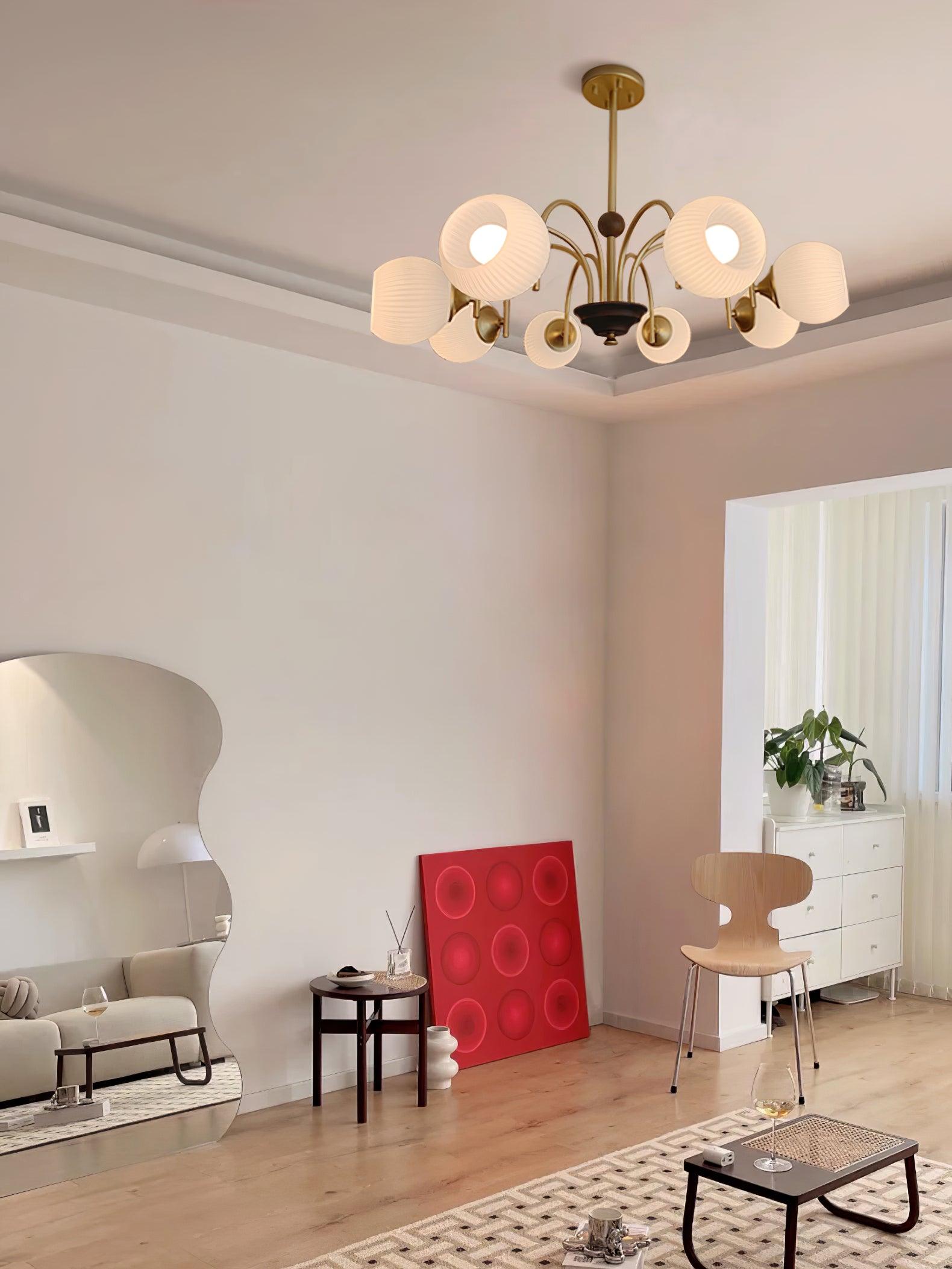 Sculptural Glass Ribbed Chandelier - Lamp Outdoor