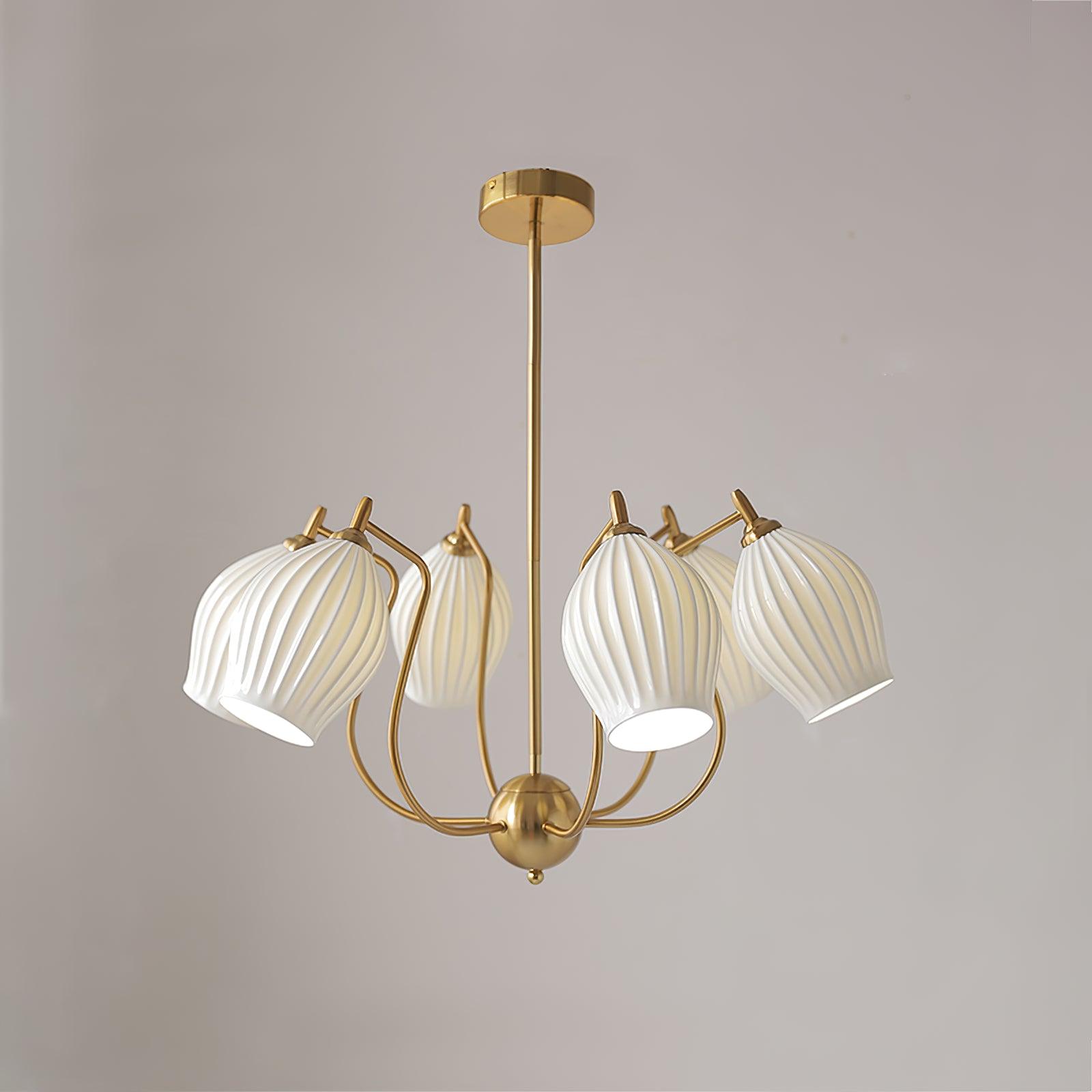 Lustra Chandelier Ceramic Ribbed Sculptural Glass Elegant - Letslighting