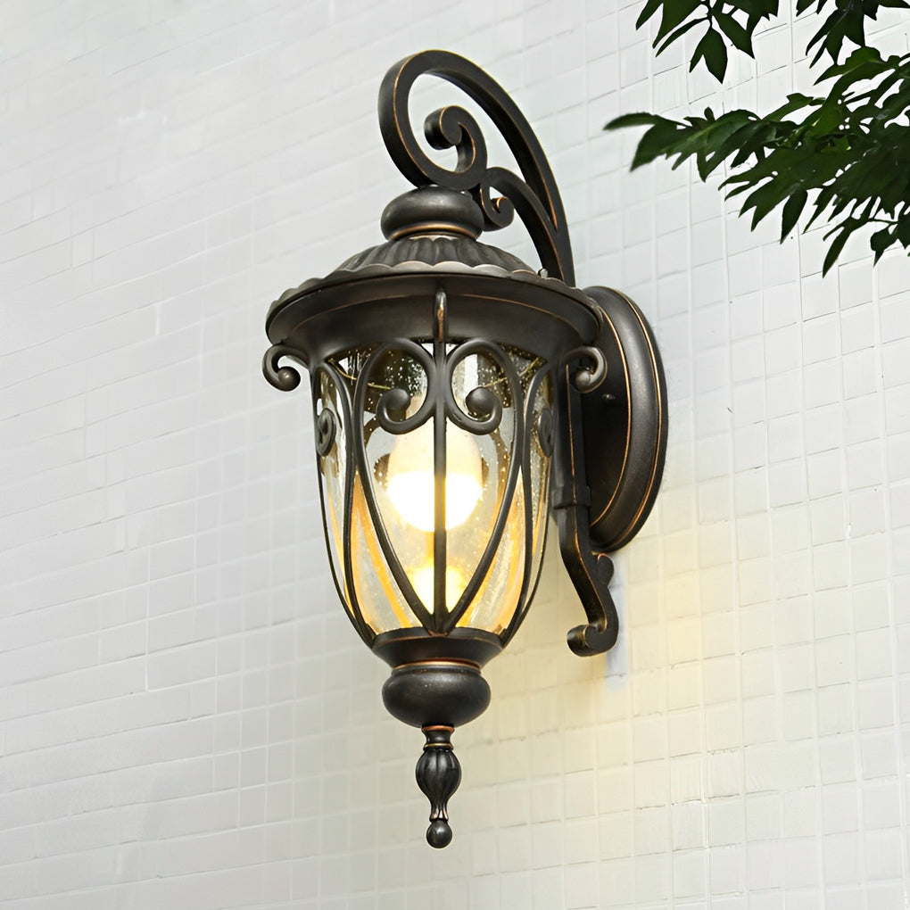 1-Light Antique Black Waterproof Seeded Glass Outdoor Wall Light - Lamp Outdoor