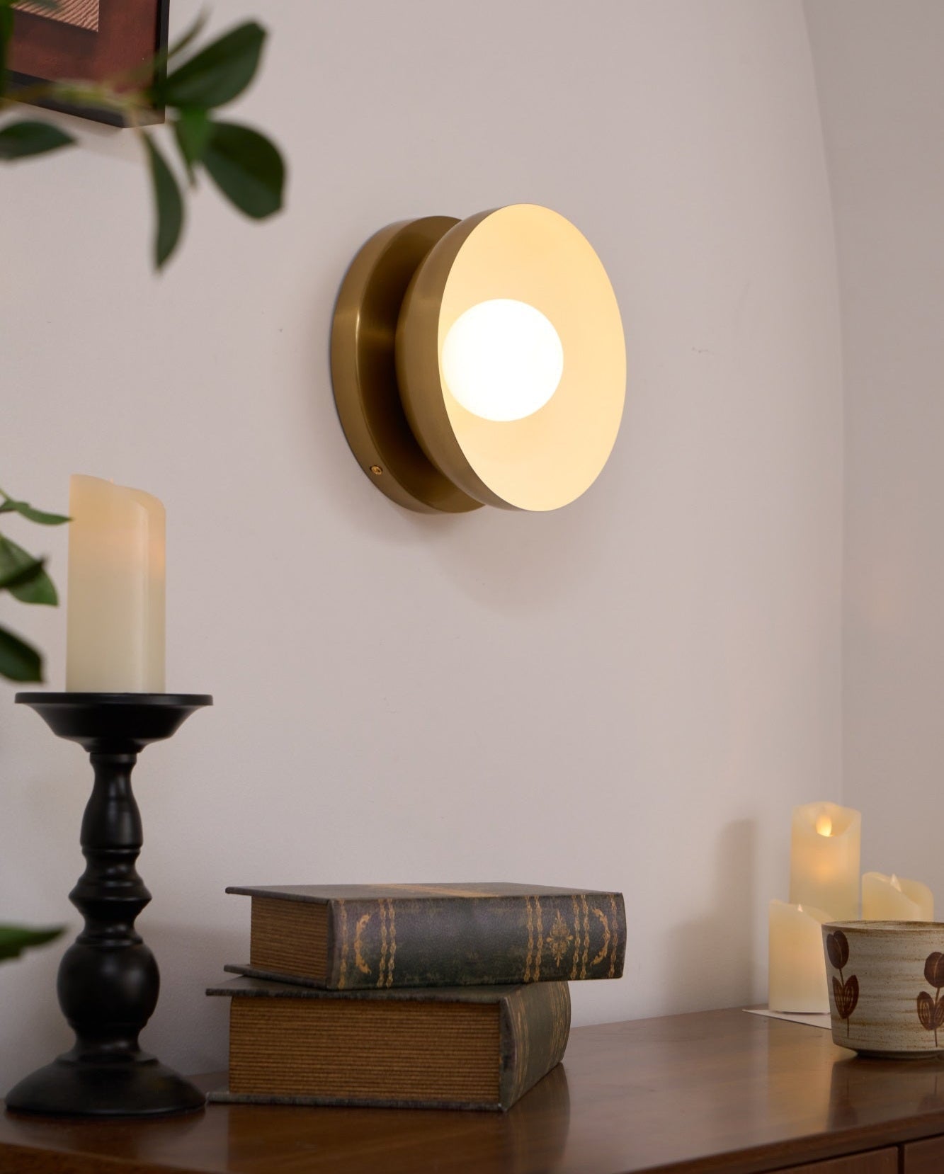 Vethaora Modern Minimalist Solar Eclipse Brass Glass Wall Light - Lamp Outdoor