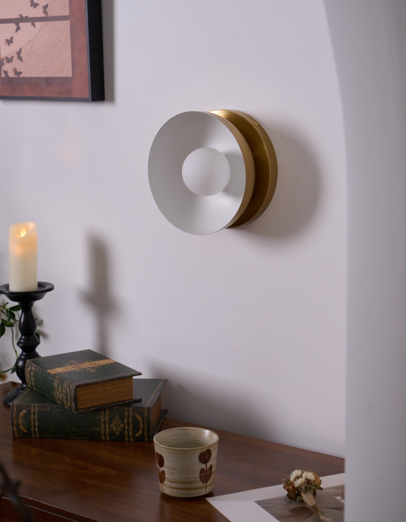 Vethaora Modern Minimalist Solar Eclipse Brass Glass Wall Light - Lamp Outdoor
