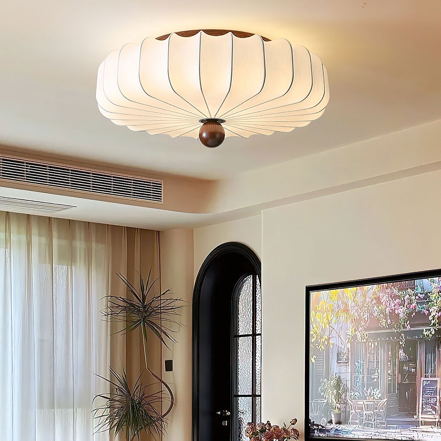 Zotala Petal Fabric Wood Flush Mount Ceiling Light - Lamp Outdoor