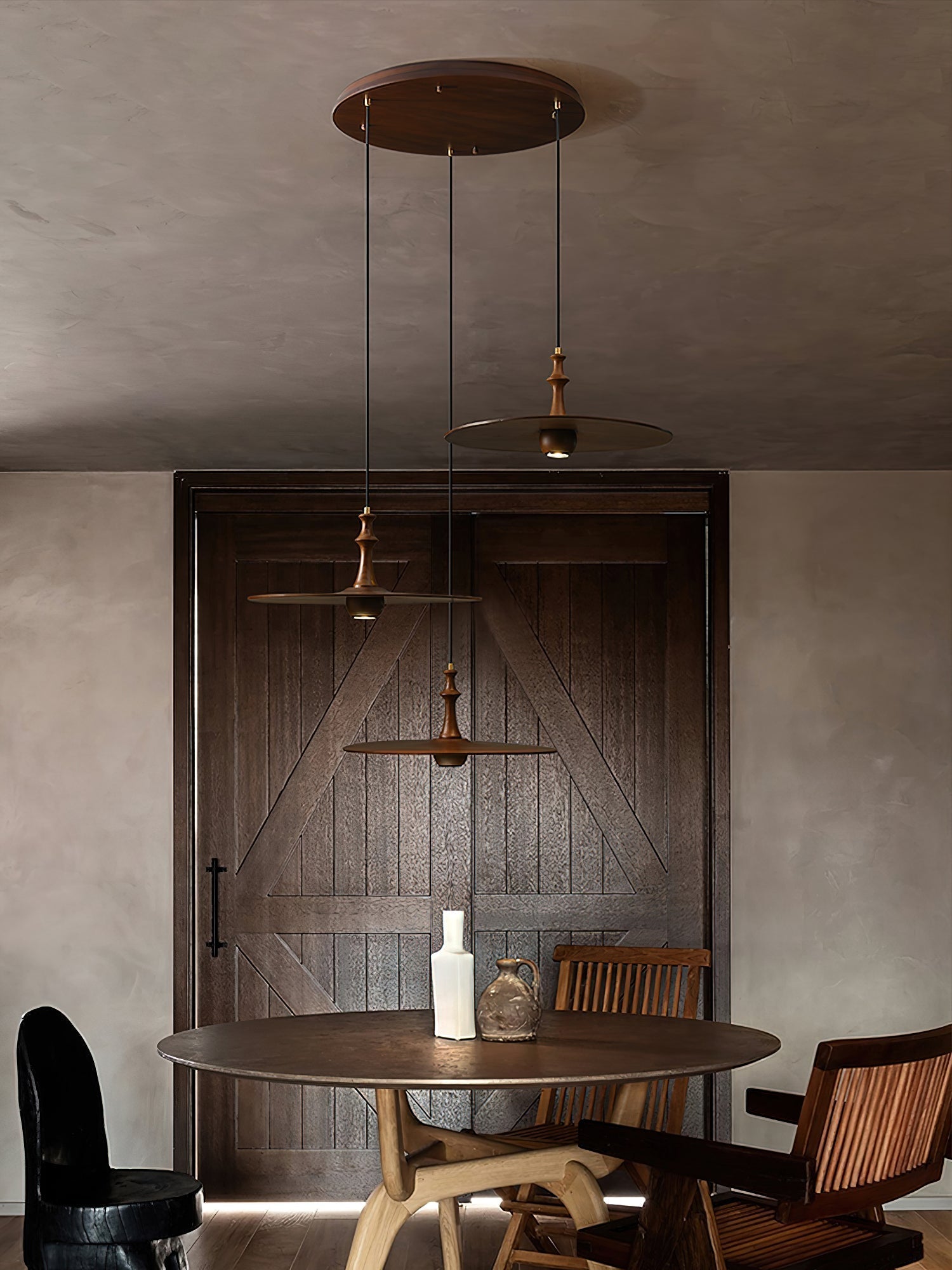 Syrinyra Sculptural Wood Disc Pendant Light - Lamp Outdoor