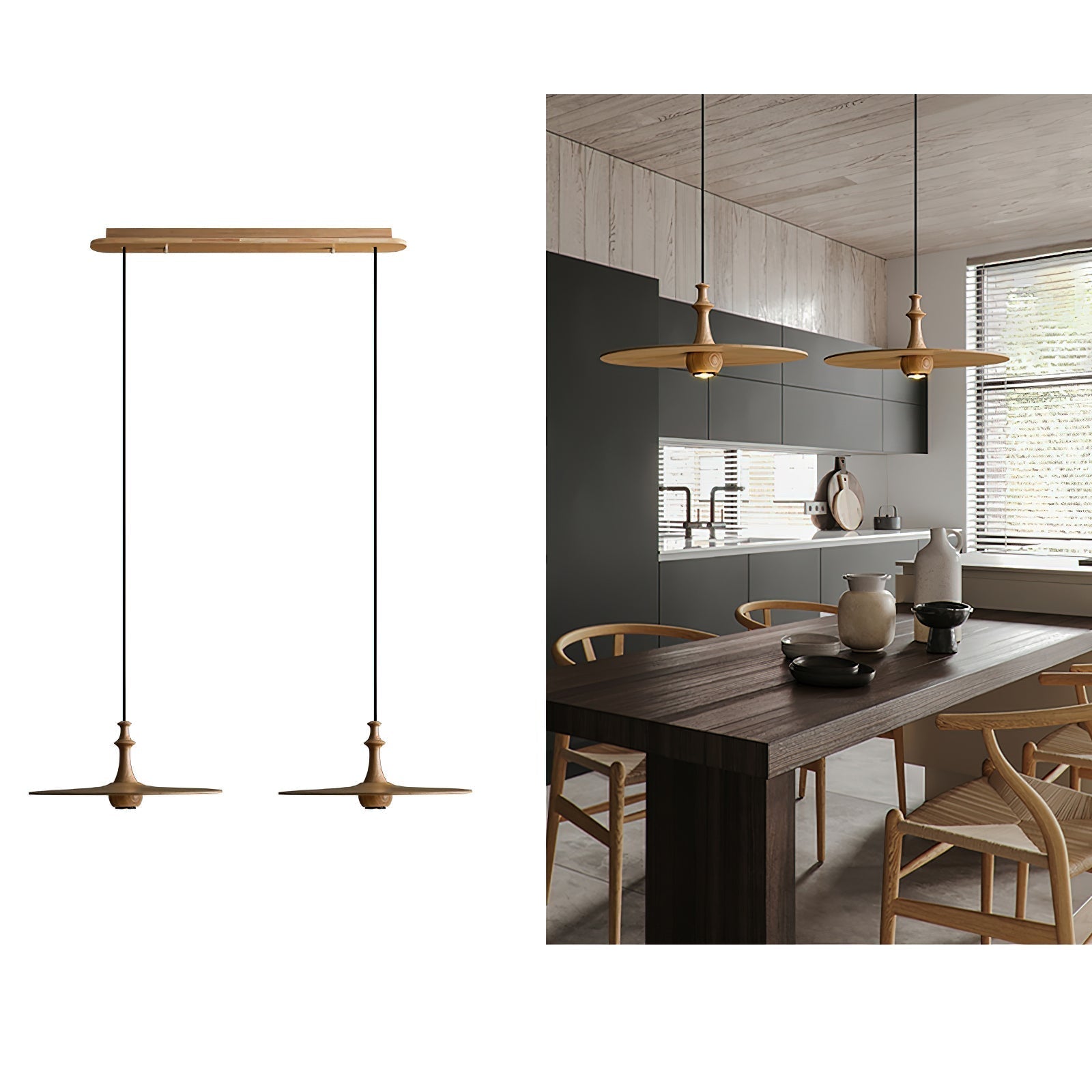 Syrinyra Sculptural Wood Disc Pendant Light - Lamp Outdoor
