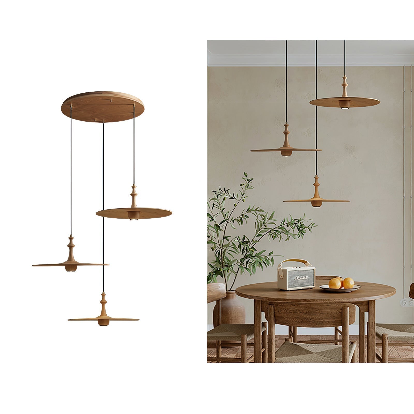 Syrinyra Sculptural Wood Disc Pendant Light - Lamp Outdoor