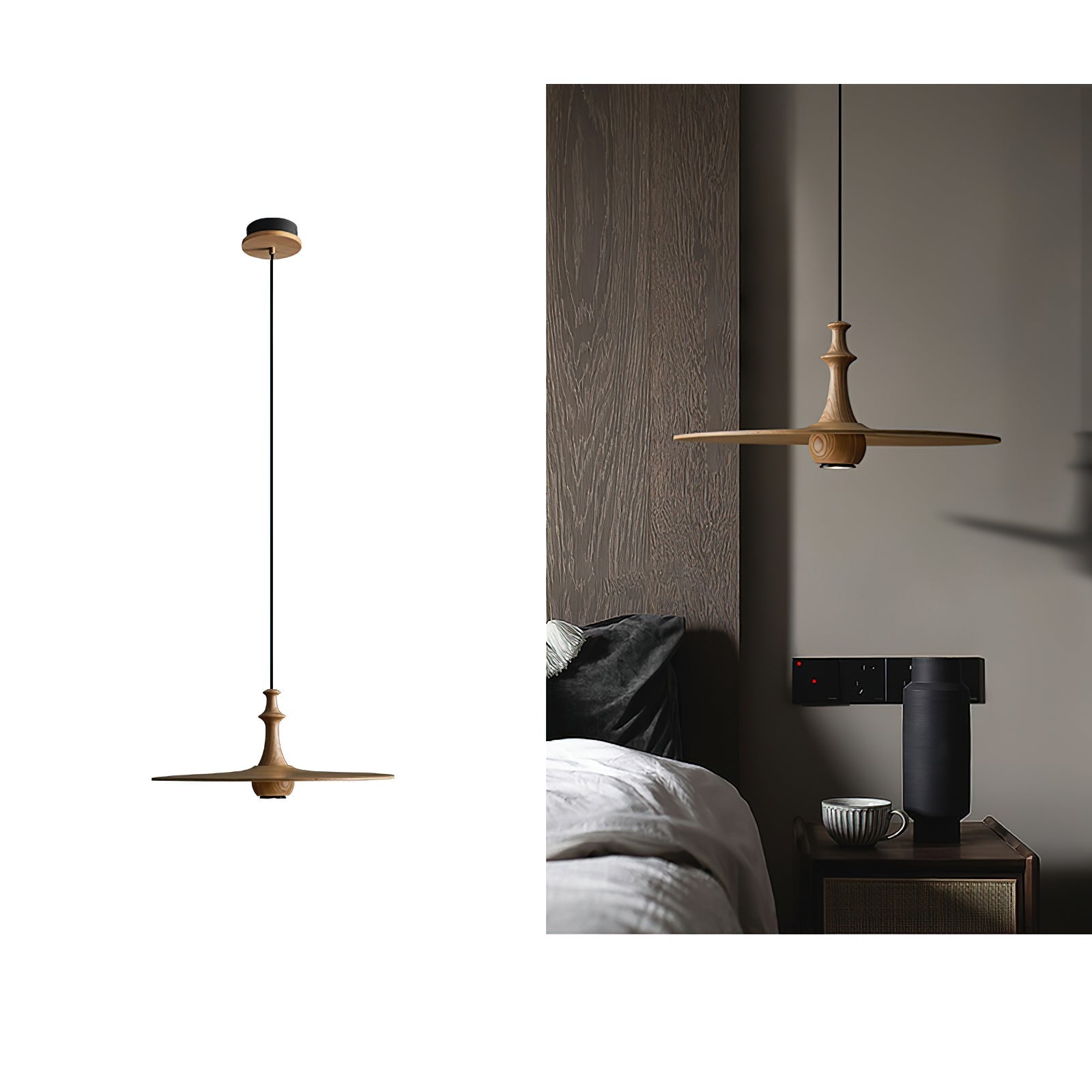 Syrinyra Sculptural Wood Disc Pendant Light - Lamp Outdoor