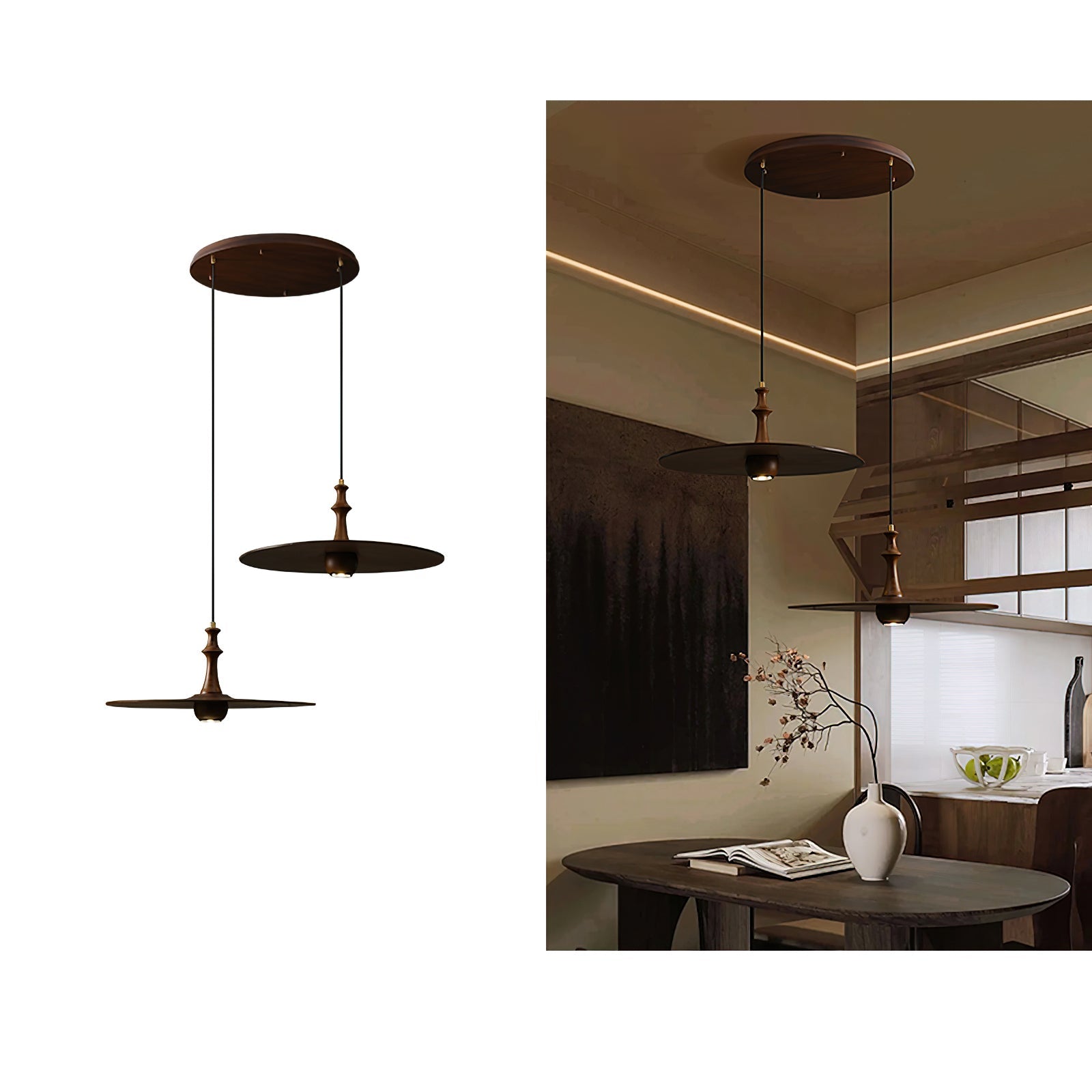 Syrinyra Sculptural Wood Disc Pendant Light - Lamp Outdoor