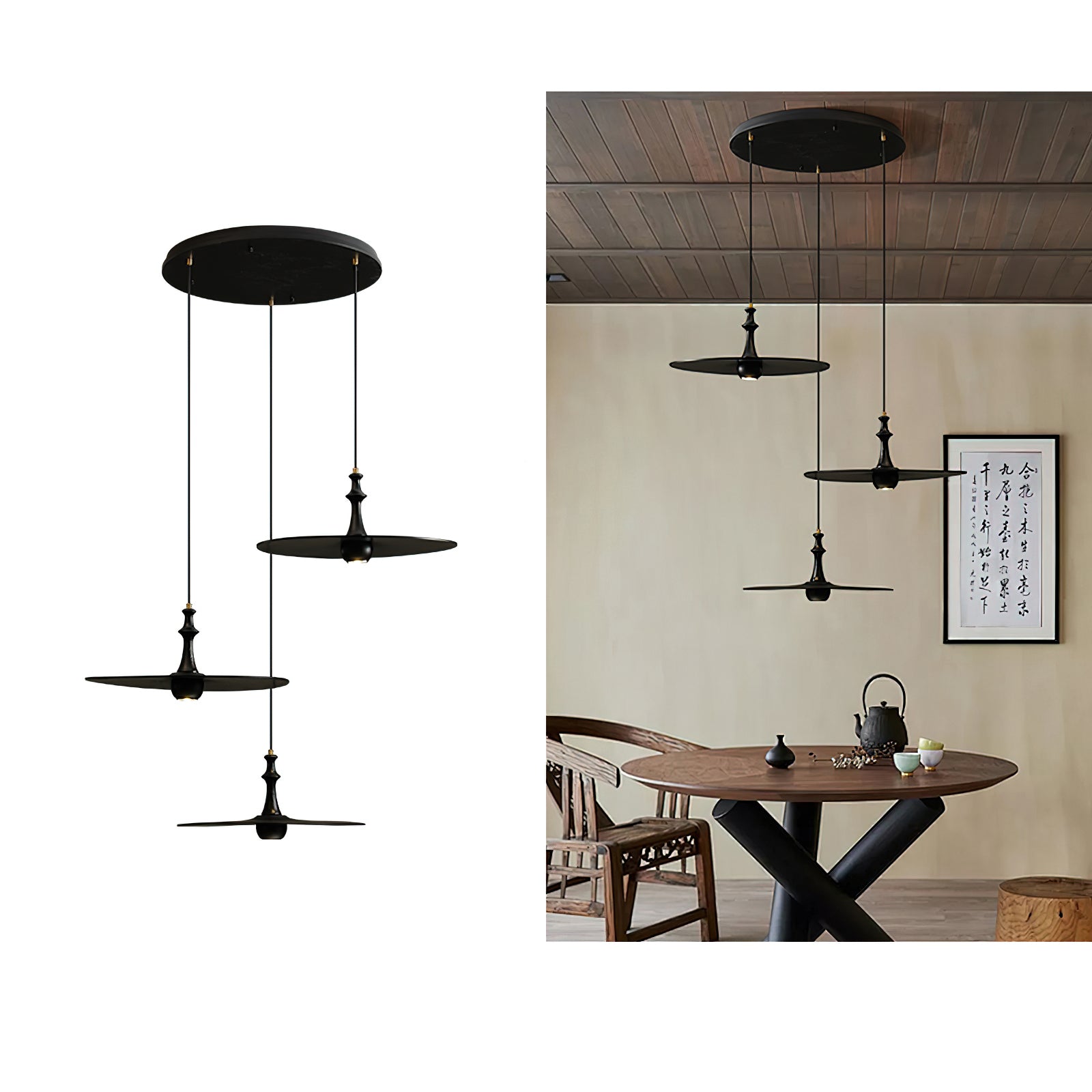 Syrinyra Sculptural Wood Disc Pendant Light - Lamp Outdoor
