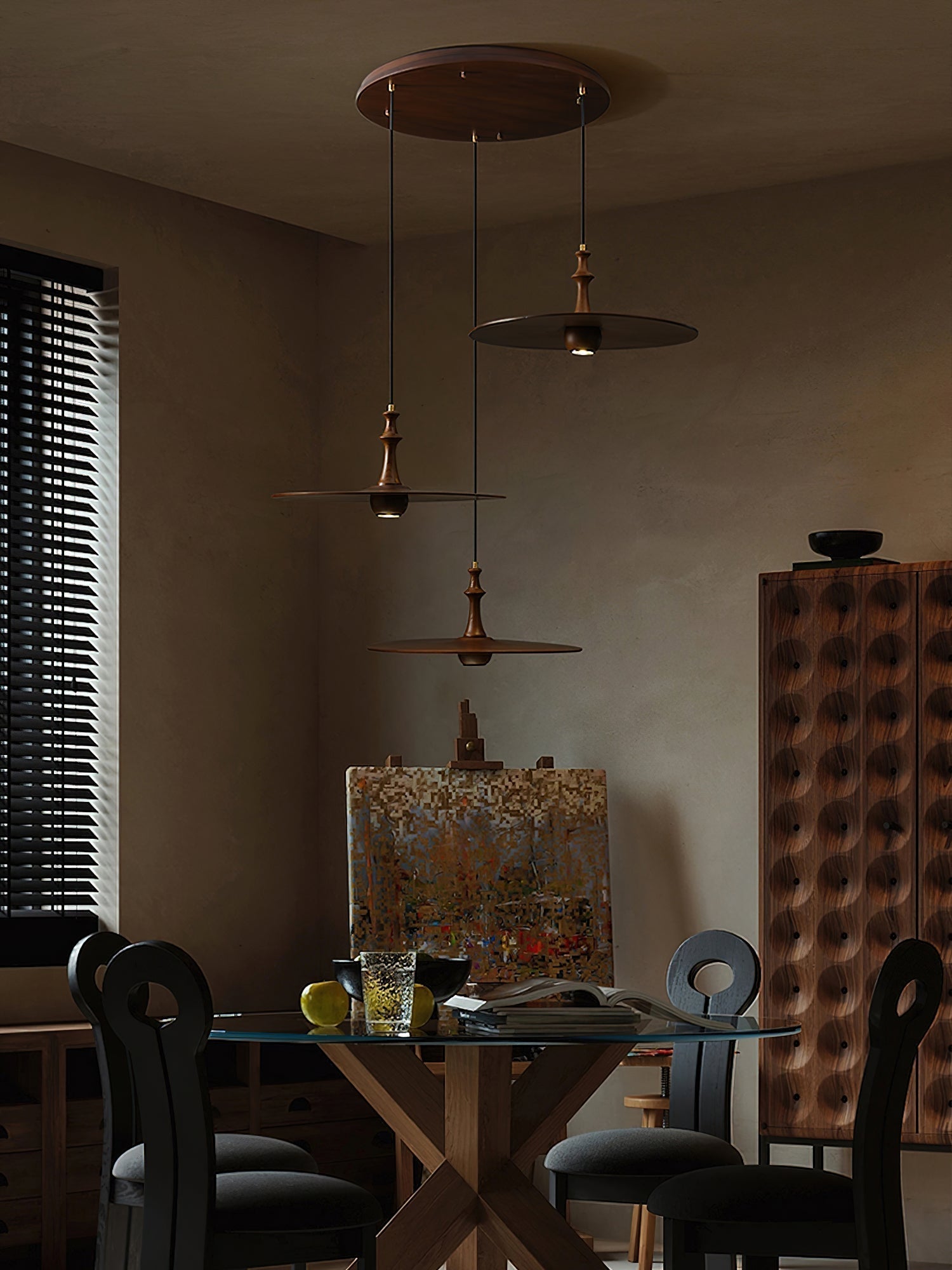 Syrinyra Sculptural Wood Disc Pendant Light - Lamp Outdoor