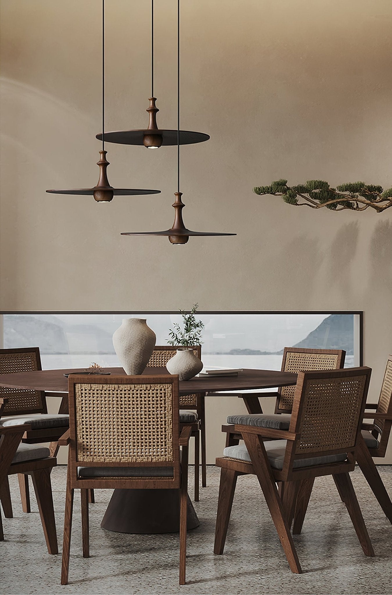 Syrinyra Sculptural Wood Disc Pendant Light - Lamp Outdoor