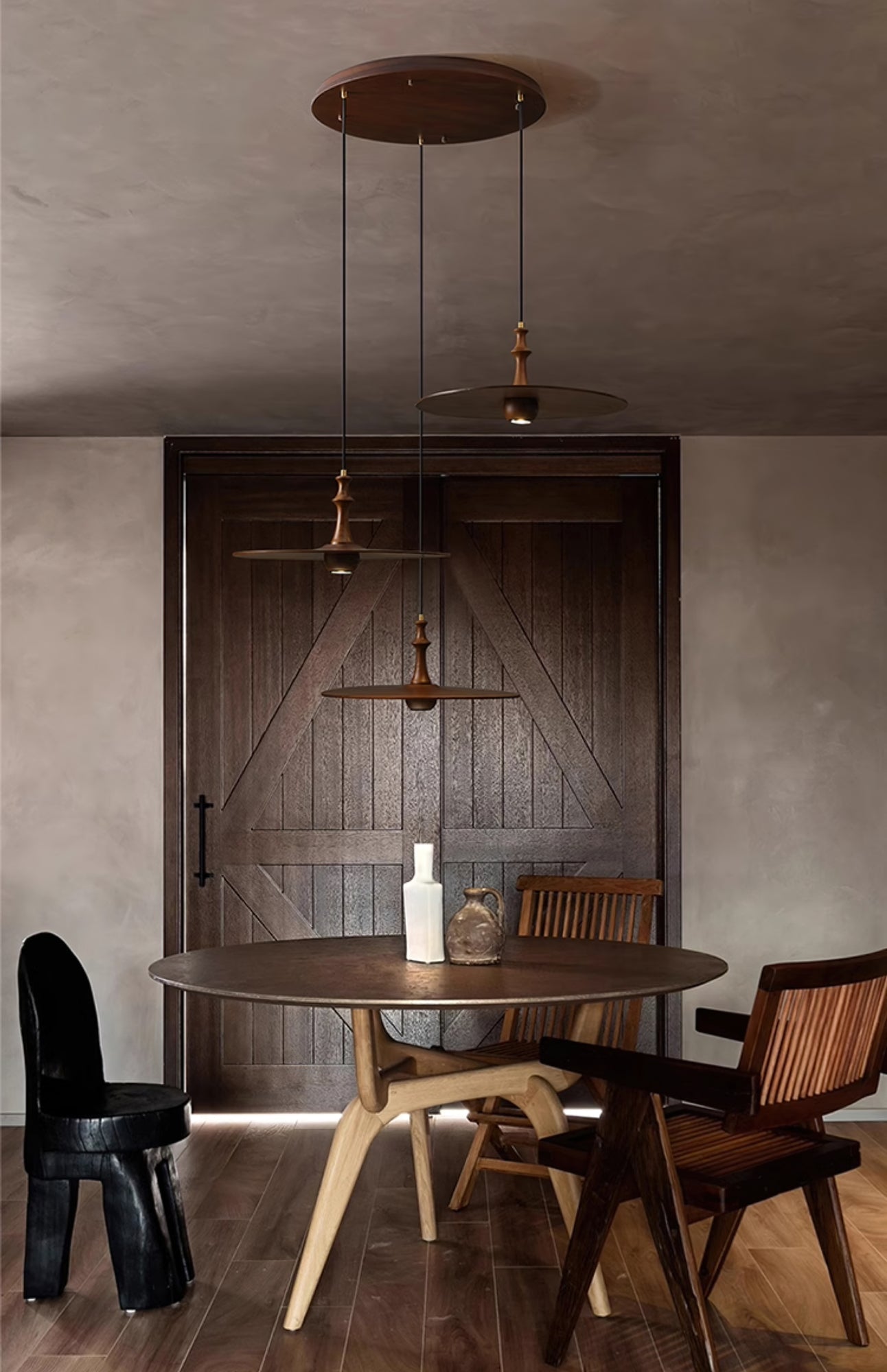 Syrinyra Sculptural Wood Disc Pendant Light - Lamp Outdoor