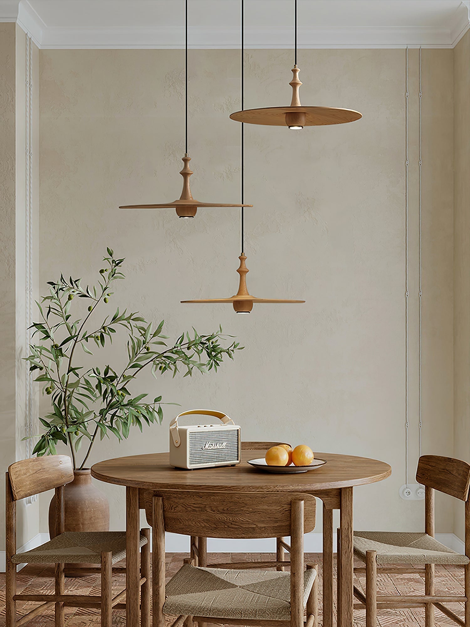 Syrinyra Sculptural Wood Disc Pendant Light - Lamp Outdoor