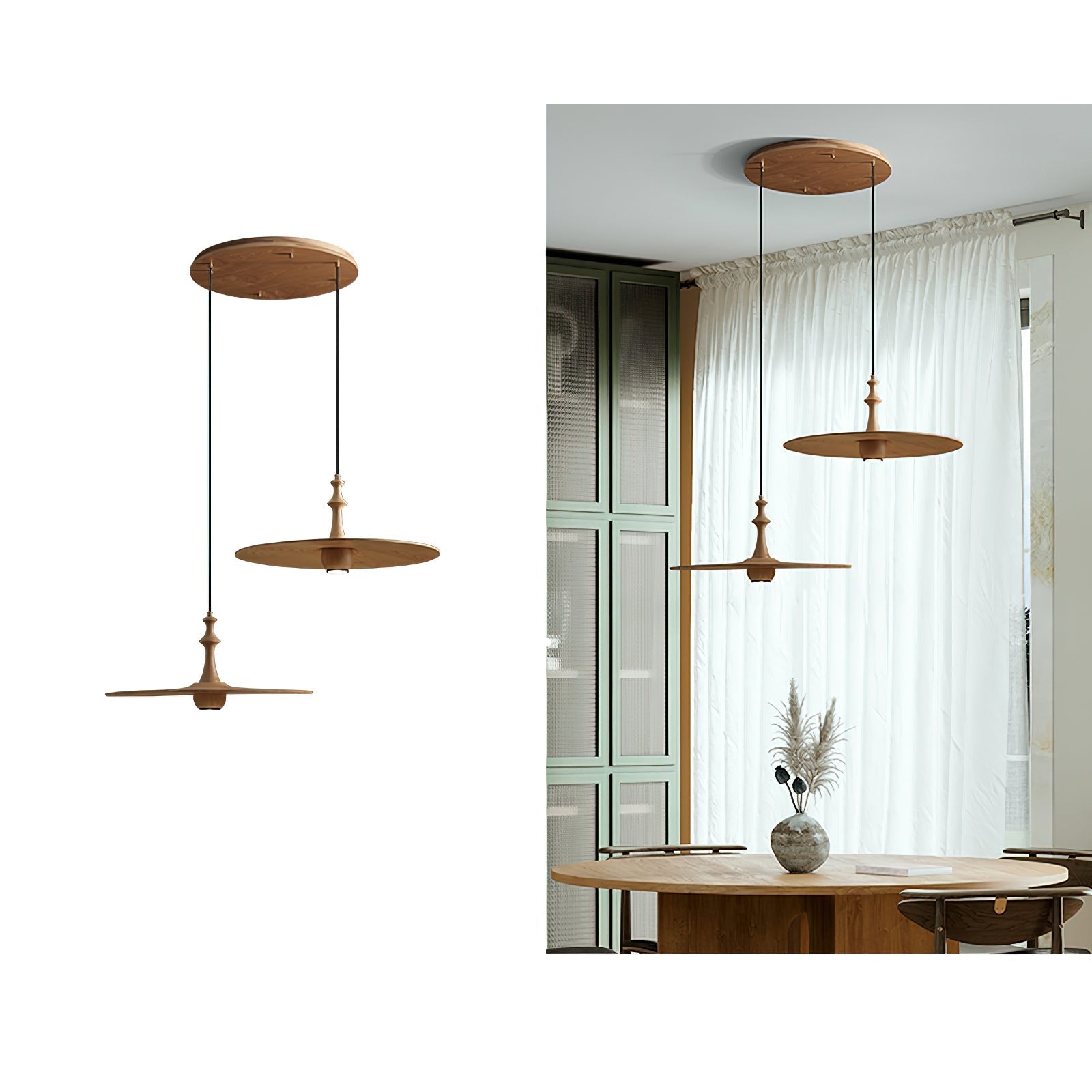 Syrinyra Sculptural Wood Disc Pendant Light - Lamp Outdoor