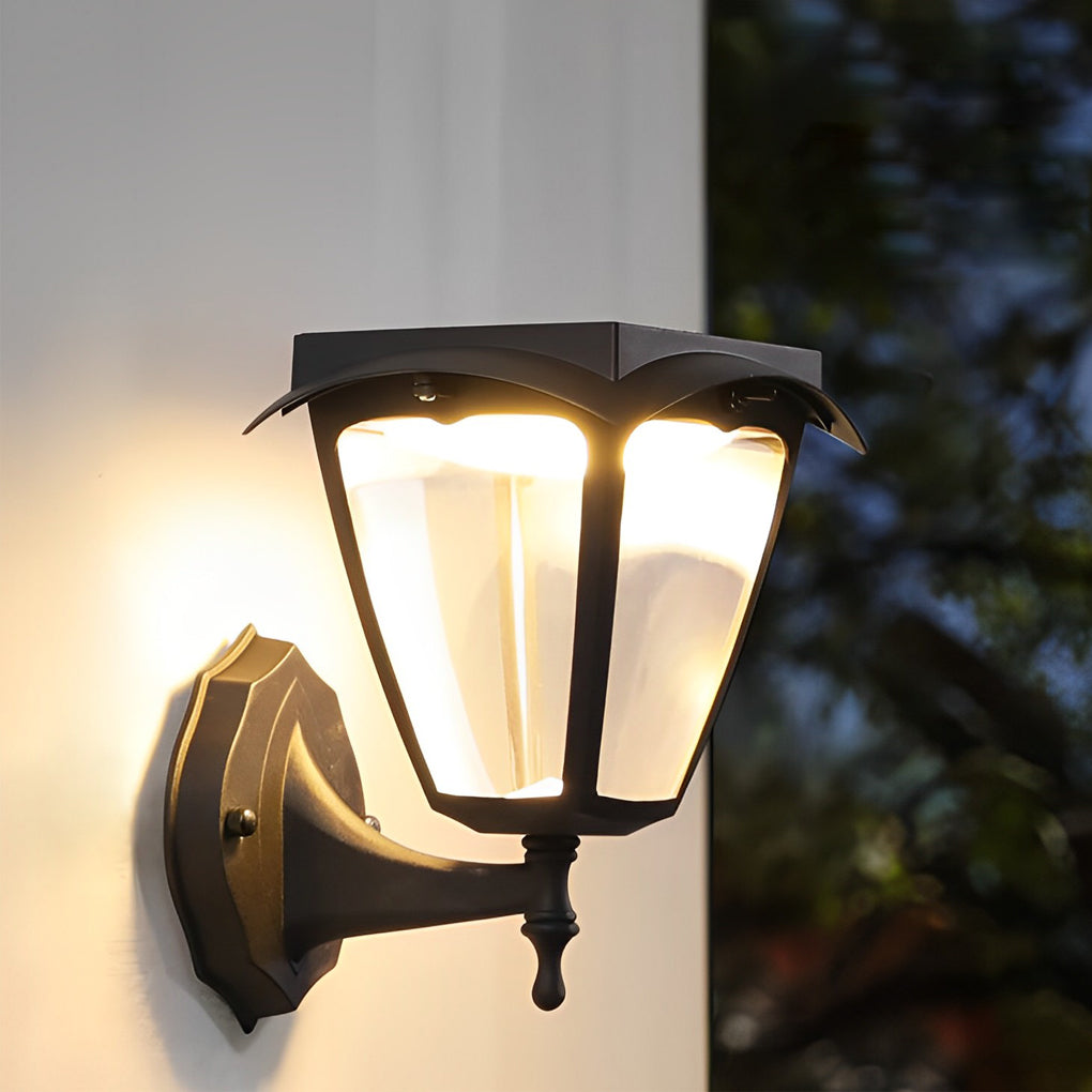 1-Light Black Solar Powered Porch Sconce LED Outdoor Wall Light - Lamp Outdoor