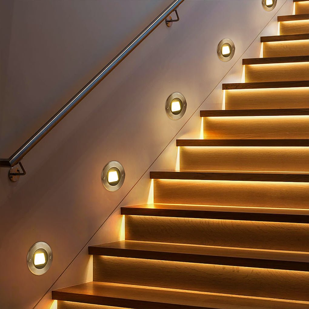 Ultra-thin Waterproof Recessed Step Lights LED Ground Lighting for Stairs, Decks (IP65, 110-240V, Warm White) - Lamp Outdoor
