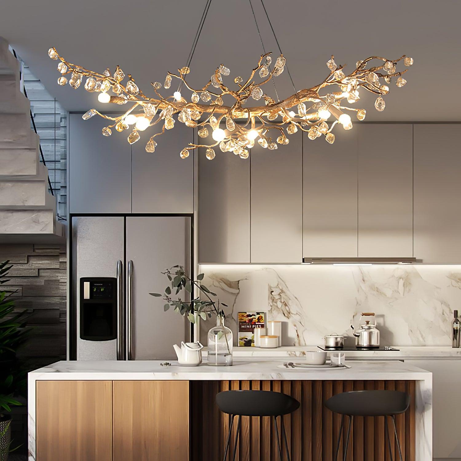Arborea Brass Branch Crystal Chandelier - Lamp Outdoor