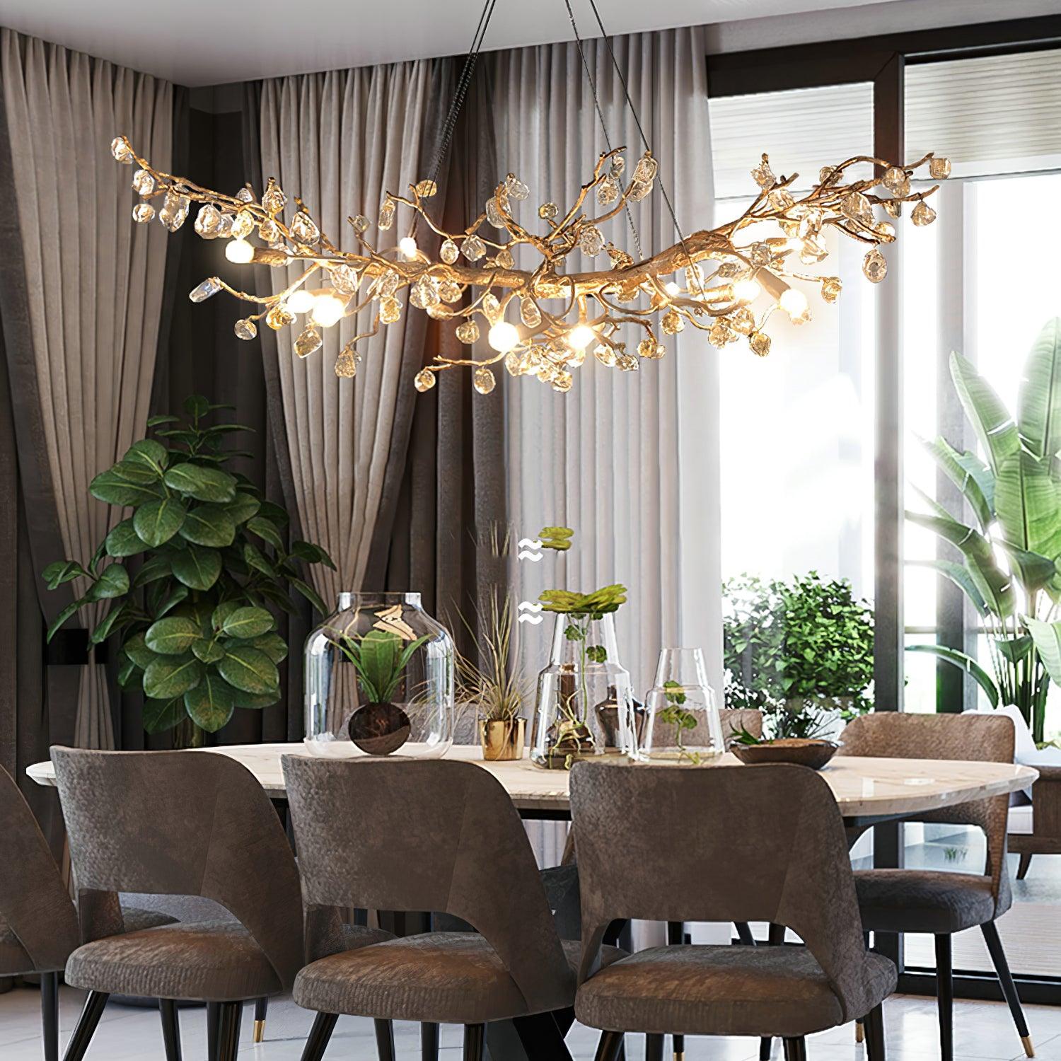 Arborea Brass Branch Crystal Chandelier - Lamp Outdoor