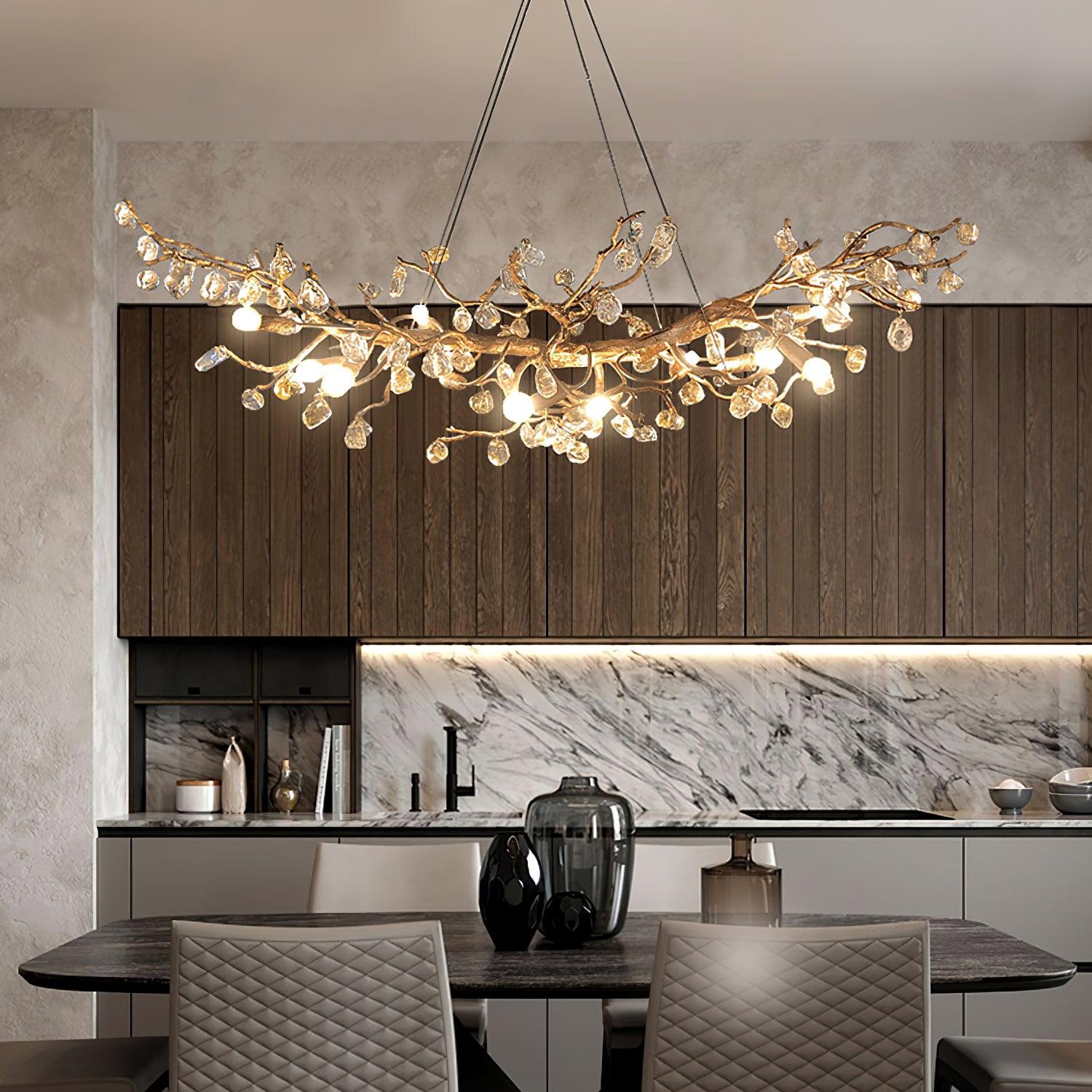 Arborea Brass Branch Crystal Chandelier - Lamp Outdoor