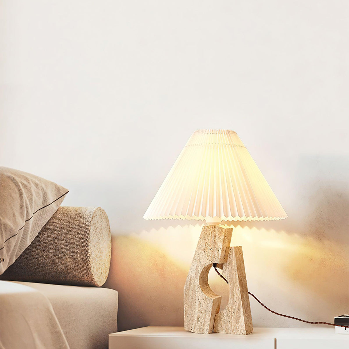 Stone Pillar Contemporary Travertine Table Light