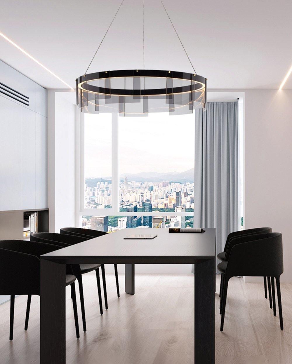 Lustra Chandelier LED Ring Black Glass Modern - Lamp Outdoor