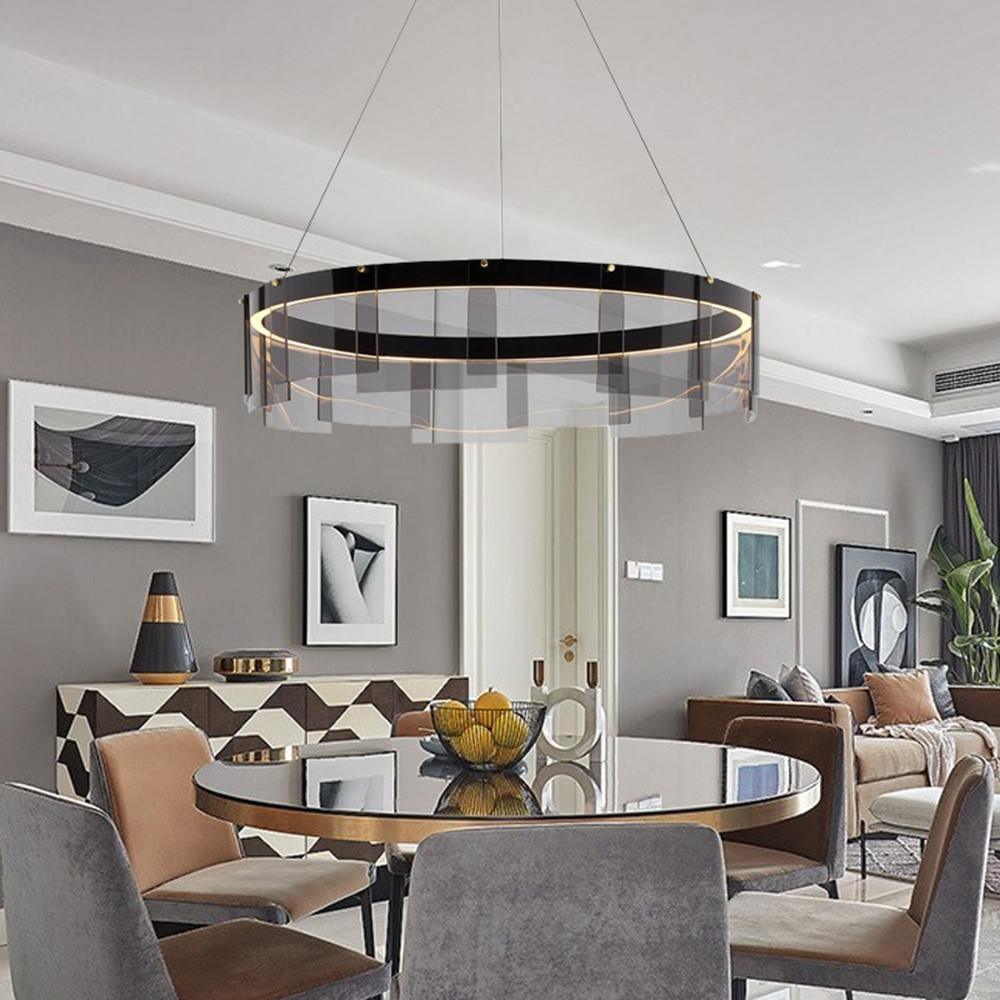 Lustra Chandelier LED Ring Black Glass Modern - Lamp Outdoor