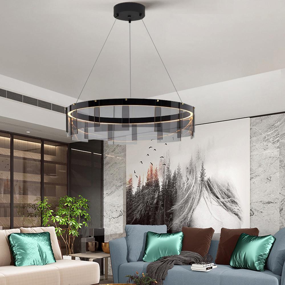 Lustra Chandelier LED Ring Black Glass Modern - Lamp Outdoor