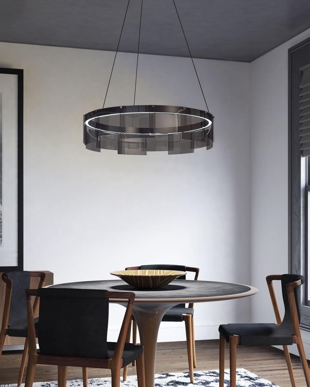 Lustra Chandelier LED Ring Black Glass Modern - Lamp Outdoor