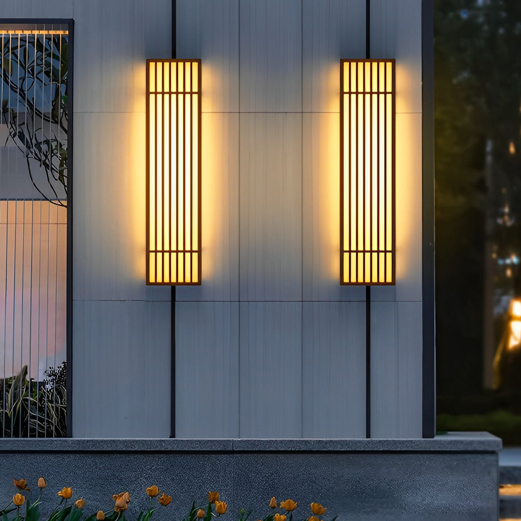 Retro Vertical Stripe Grid LED Waterproof Brown Outdoor Wall Lamp - Lamp Outdoor