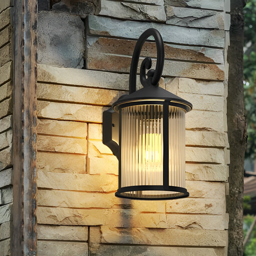 Waterproof Striped Glass Aluminum Black Retro Outdoor Wall Lights - Lamp Outdoor