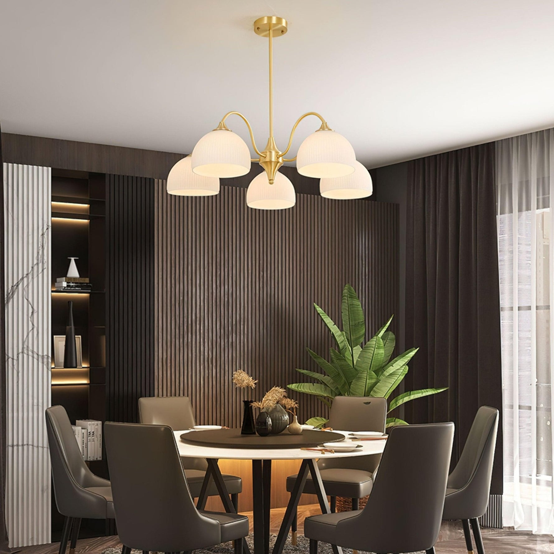 Striped Glass Bowl Chandelier - Lamp Outdoor