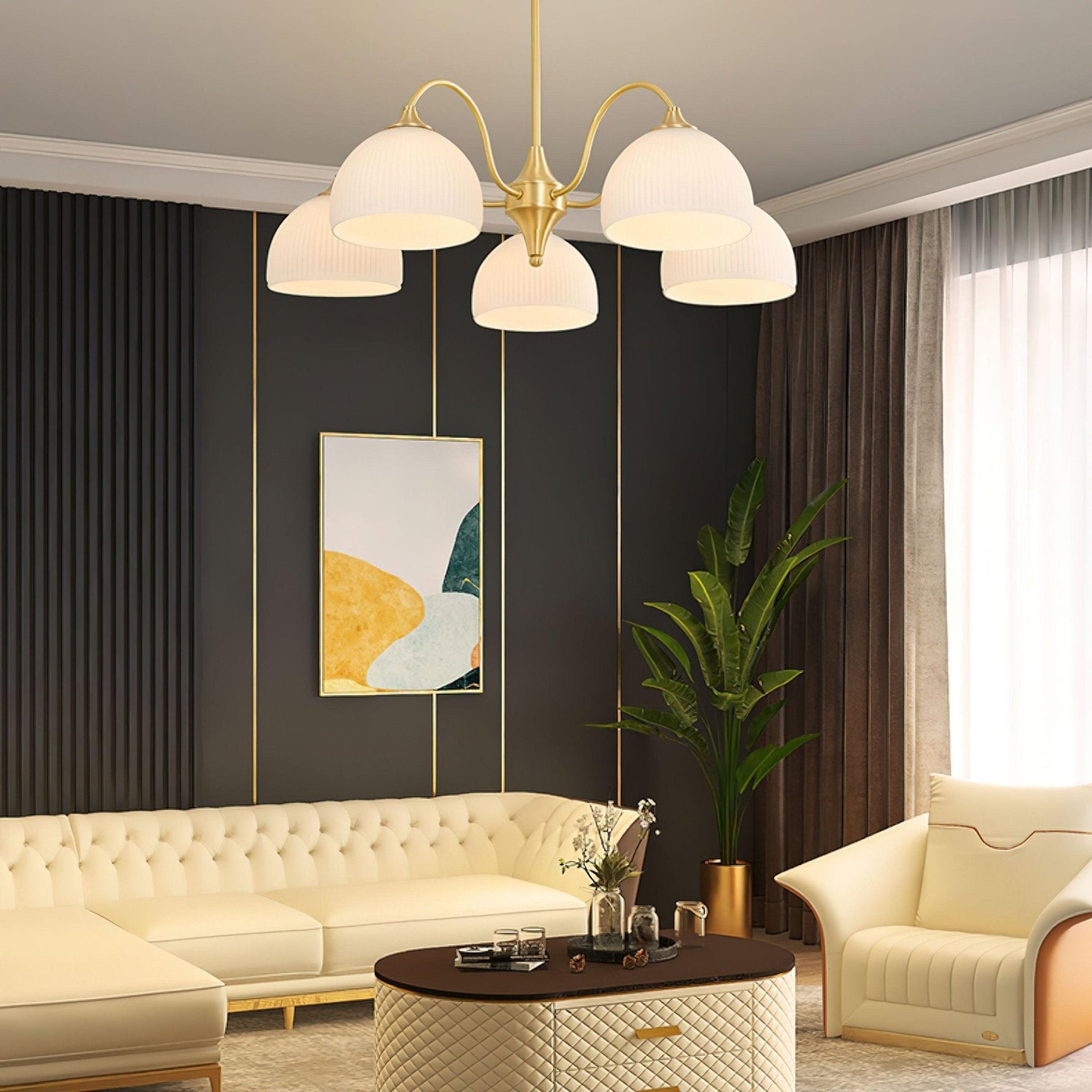 Striped Glass Bowl Chandelier - Lamp Outdoor