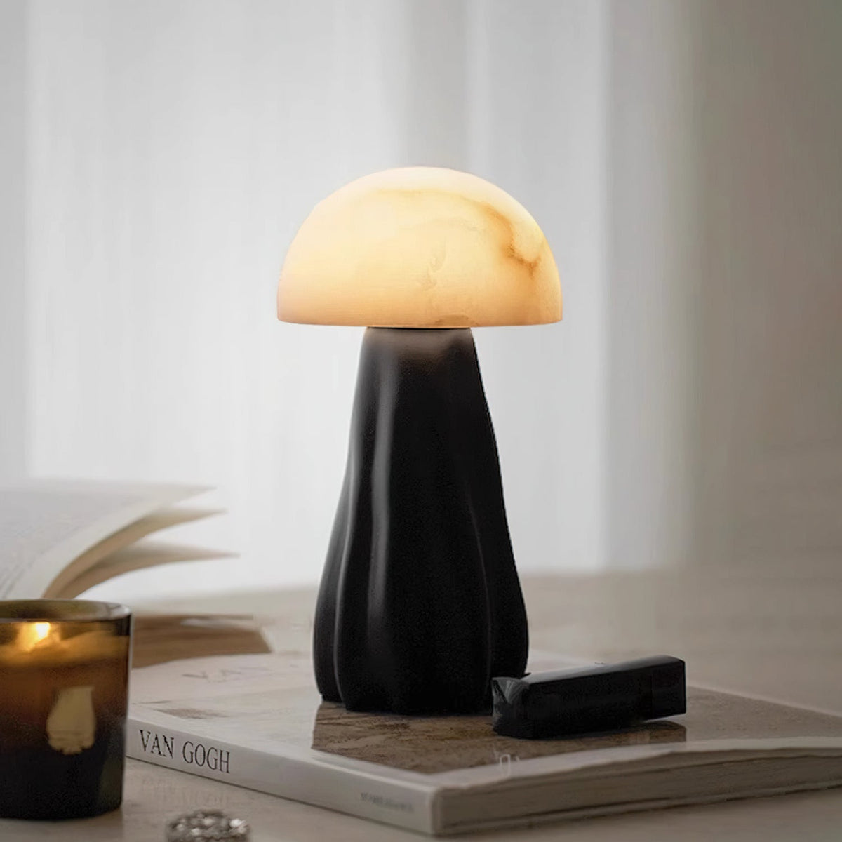 Terra Black Sculptural Wood & Alabaster Table Lamp