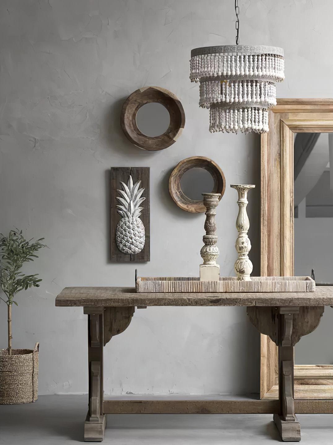 Three Tiered Wood Beaded Chandelier - Lamp Outdoor