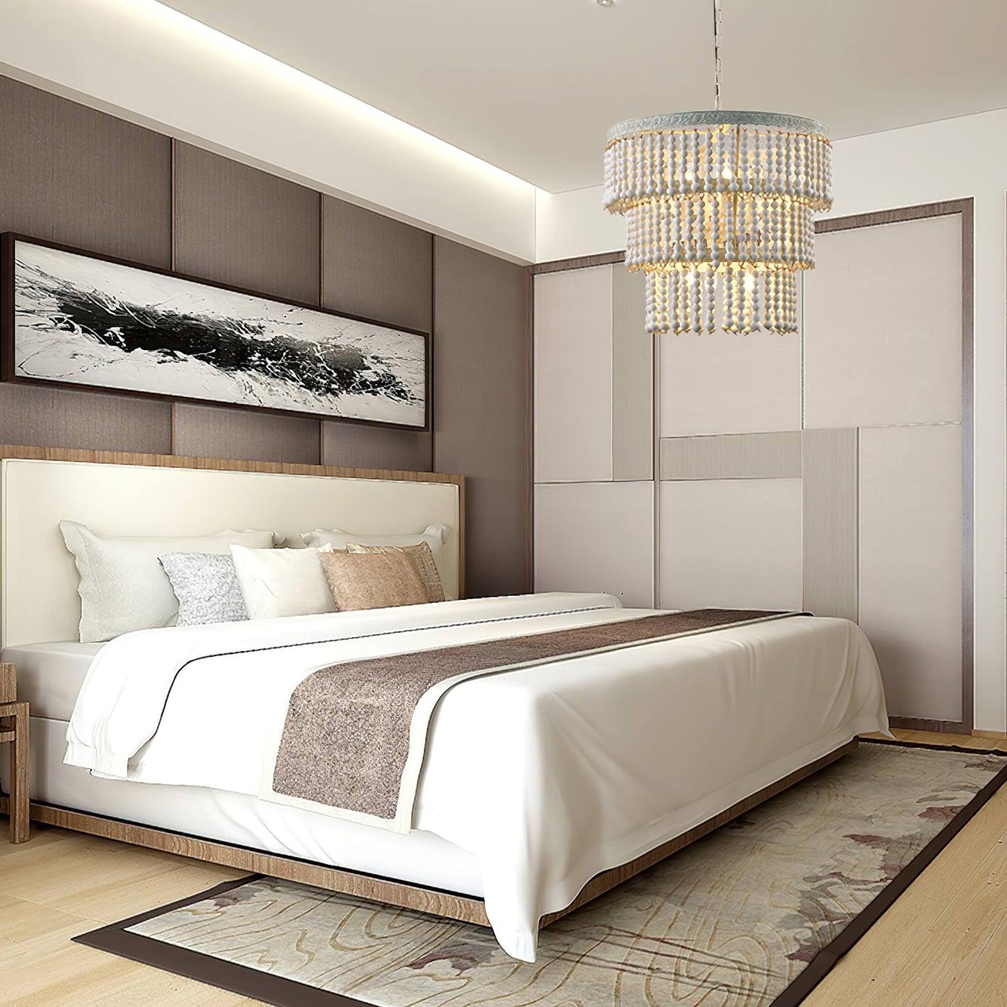 Three Tiered Wood Beaded Chandelier - Lamp Outdoor