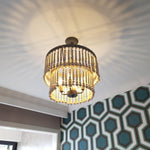 Three Tiered Wood Beaded Chandelier - Lamp Outdoor