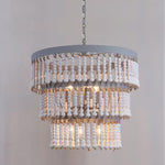 Three Tiered Wood Beaded Chandelier - Lamp Outdoor
