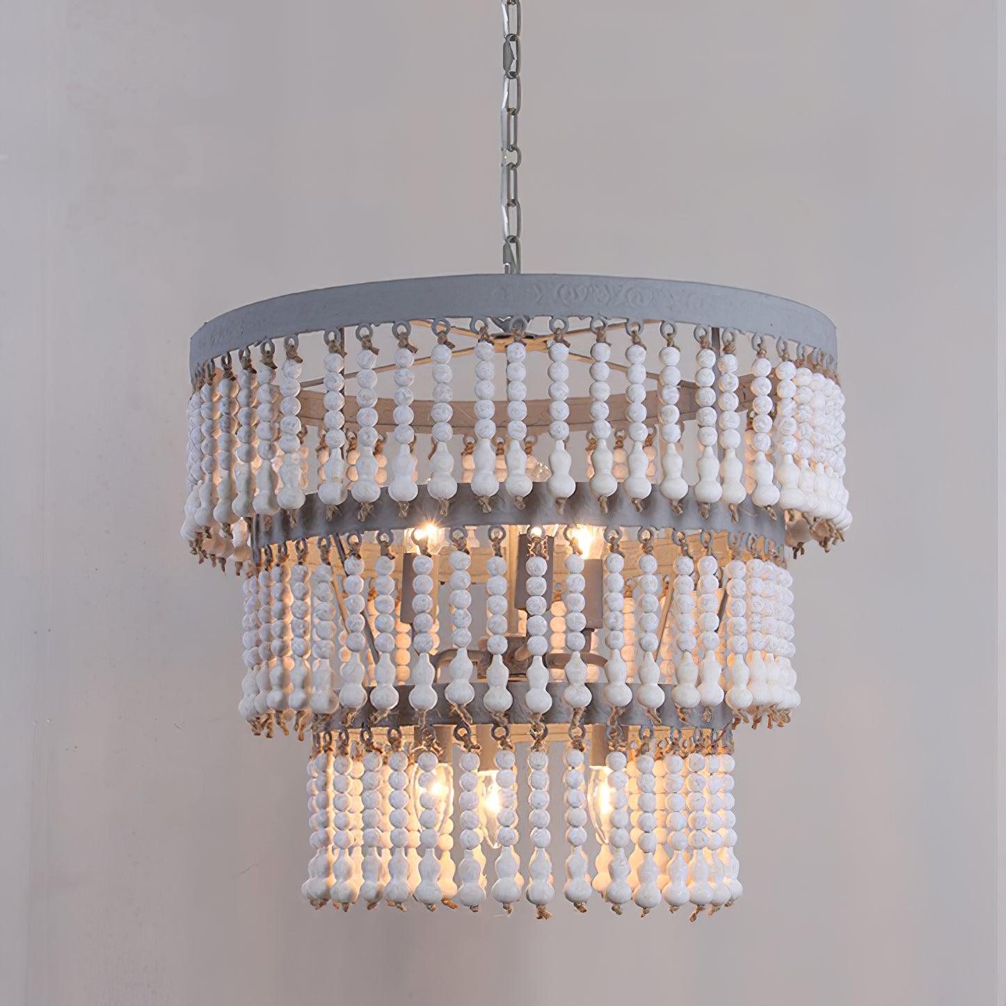 Three Tiered Wood Beaded Chandelier - Lamp Outdoor