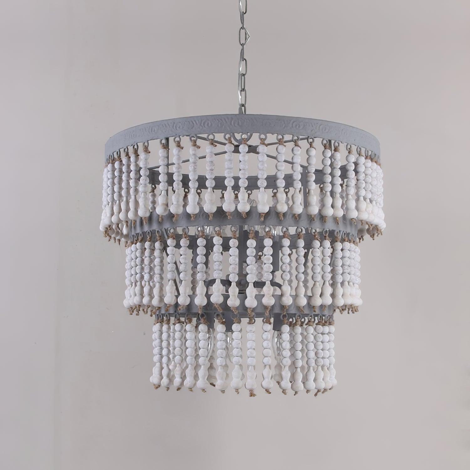 Three Tiered Wood Beaded Chandelier - Lamp Outdoor